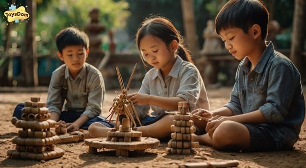 Trẻ em và giới trẻ chơi các loại đồ chơi dân gian
